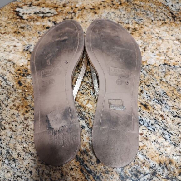 J.Crew Capri Skinny Strap Flip Flop Leather Sandals Silver Metallic Ice Sz 9 - Picture 5 of 6